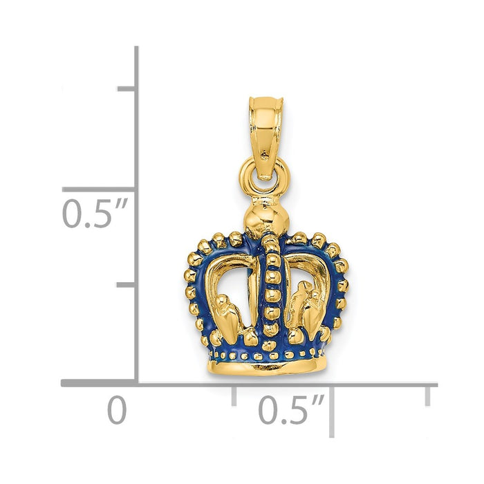 Million Charms 14K Yellow Gold Themed 3-D Blue Enamel Crown Charm