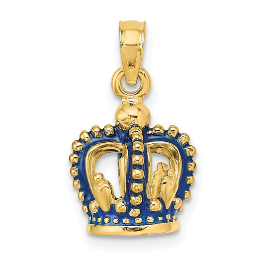 Million Charms 14K Yellow Gold Themed 3-D Blue Enamel Crown Charm