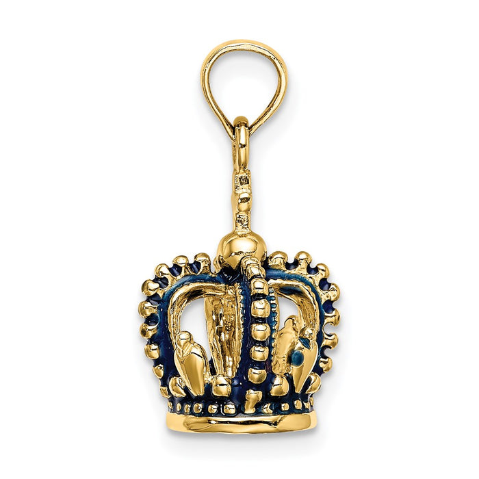 Million Charms 14K Yellow Gold Themed 3-D With Blue Enamel Crown Charm