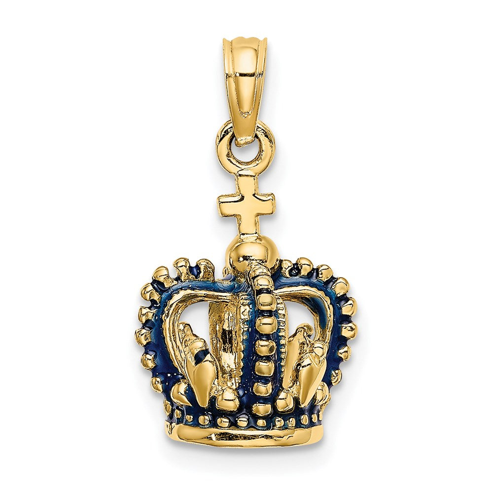 Million Charms 14K Yellow Gold Themed 3-D With Blue Enamel Crown Charm