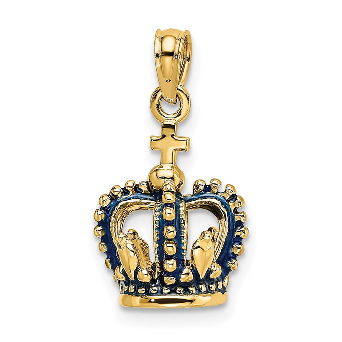 Million Charms 14K Yellow Gold Themed 3-D With Blue Enamel Crown Charm