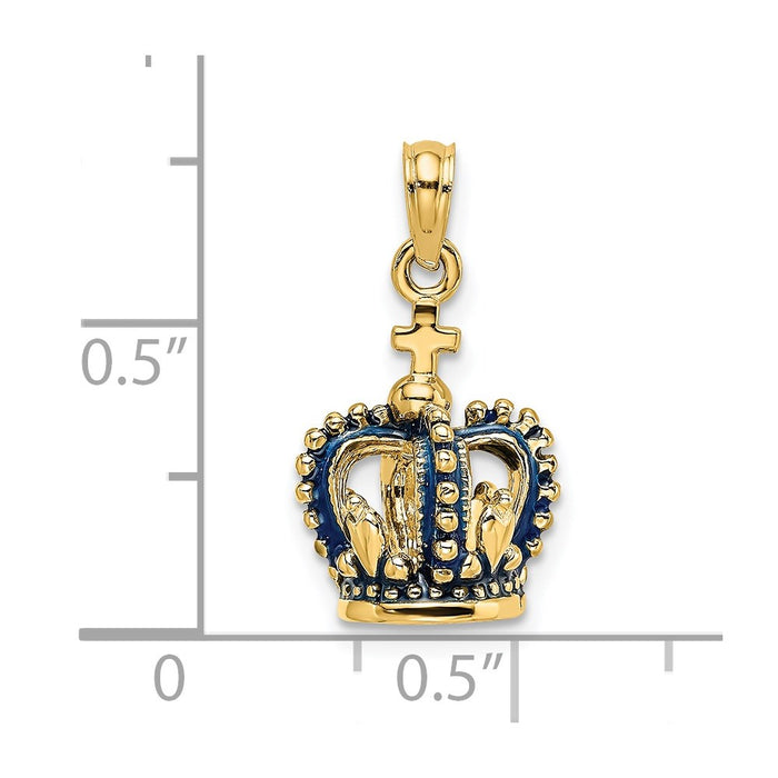 Million Charms 14K Yellow Gold Themed 3-D With Blue Enamel Crown Charm