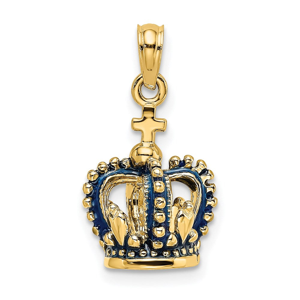 Million Charms 14K Yellow Gold Themed 3-D With Blue Enamel Crown Charm