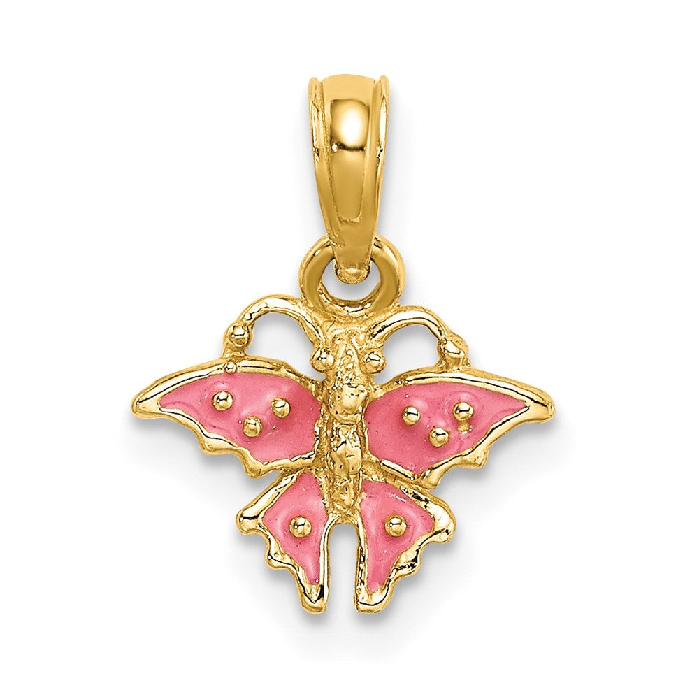 Million Charms 14K Yellow Gold Themed Enamel Mini Pink Butterfly Charm