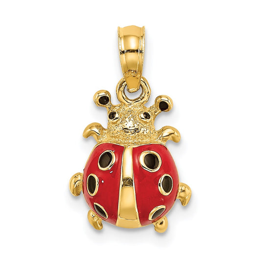 Million Charms 14K Yellow Gold Themed 3-D Enamel Ladybug Charm