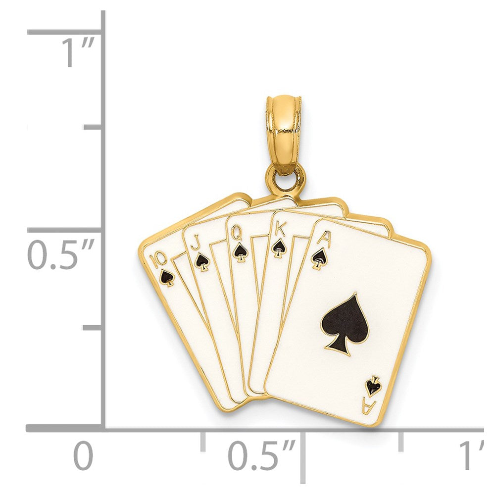 Million Charms 14K Yellow Gold Themed Enamel Playing Cards Royal Flush Charm