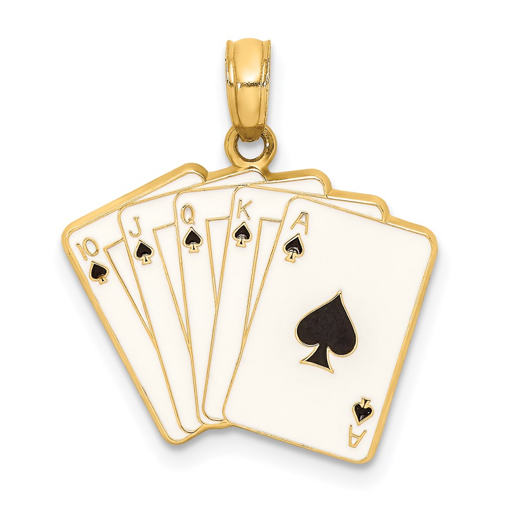 Million Charms 14K Yellow Gold Themed Enamel Playing Cards Royal Flush Charm