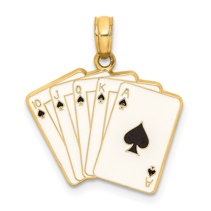 Million Charms 14K Yellow Gold Themed Enamel Playing Cards Royal Flush Charm