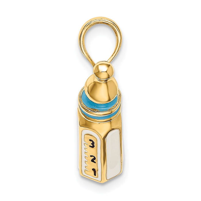 Million Charms 14K Yellow Gold Themed 3-D With Enamel Baby Bottle Charm