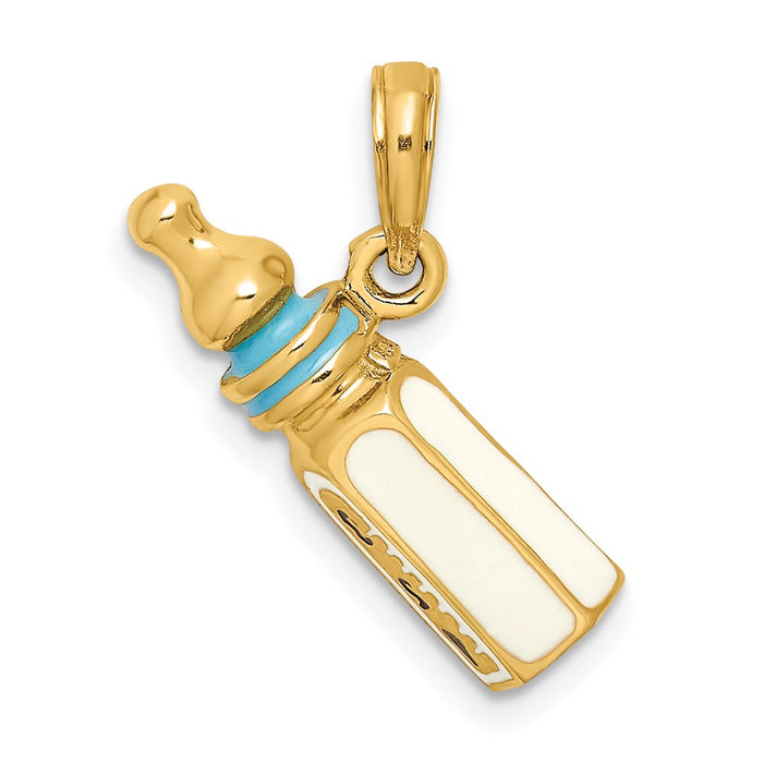 Million Charms 14K Yellow Gold Themed 3-D With Enamel Baby Bottle Charm