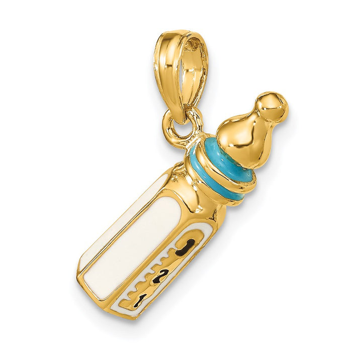 Million Charms 14K Yellow Gold Themed 3-D With Enamel Baby Bottle Charm