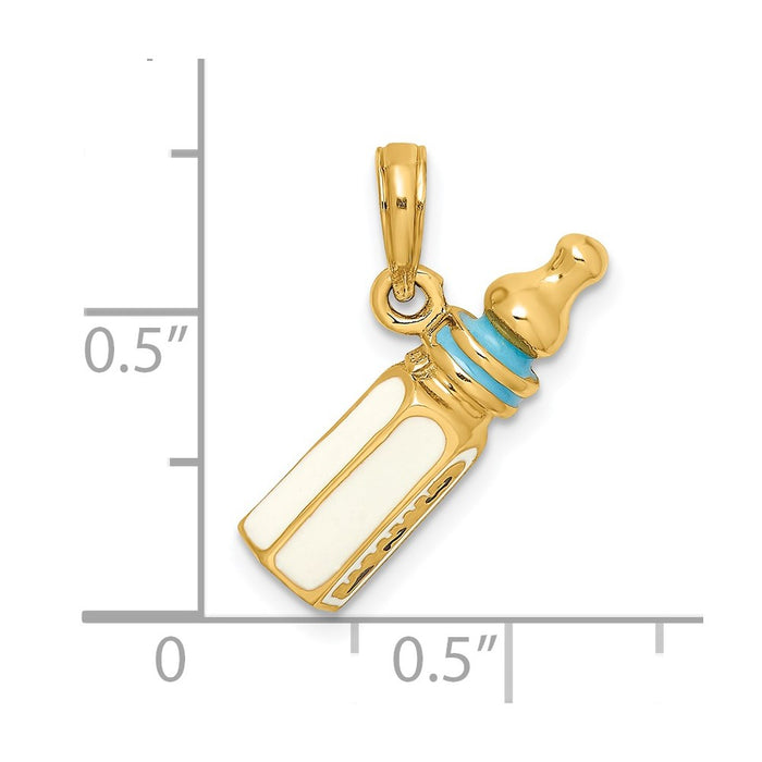 Million Charms 14K Yellow Gold Themed 3-D With Enamel Baby Bottle Charm