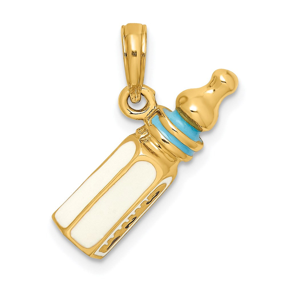 Million Charms 14K Yellow Gold Themed 3-D With Enamel Baby Bottle Charm