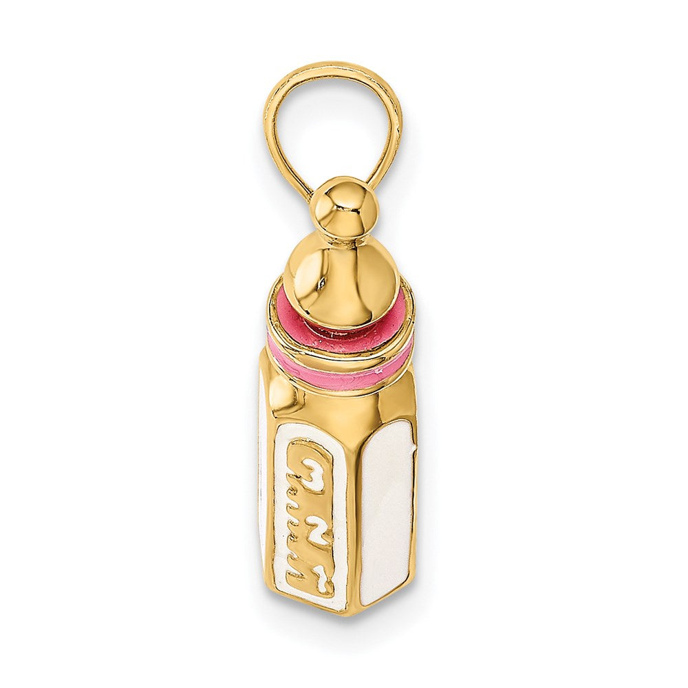 Million Charms 14K Yellow Gold Themed 3-D With Enamel Baby Bottle Charm