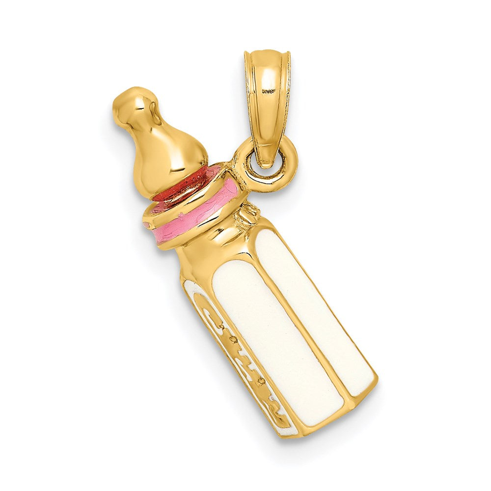 Million Charms 14K Yellow Gold Themed 3-D With Enamel Baby Bottle Charm