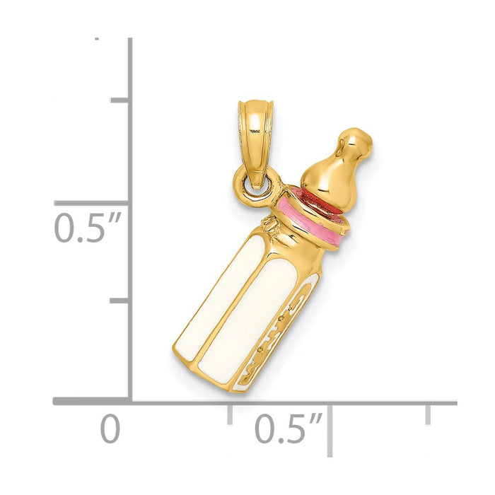 Million Charms 14K Yellow Gold Themed 3-D With Enamel Baby Bottle Charm