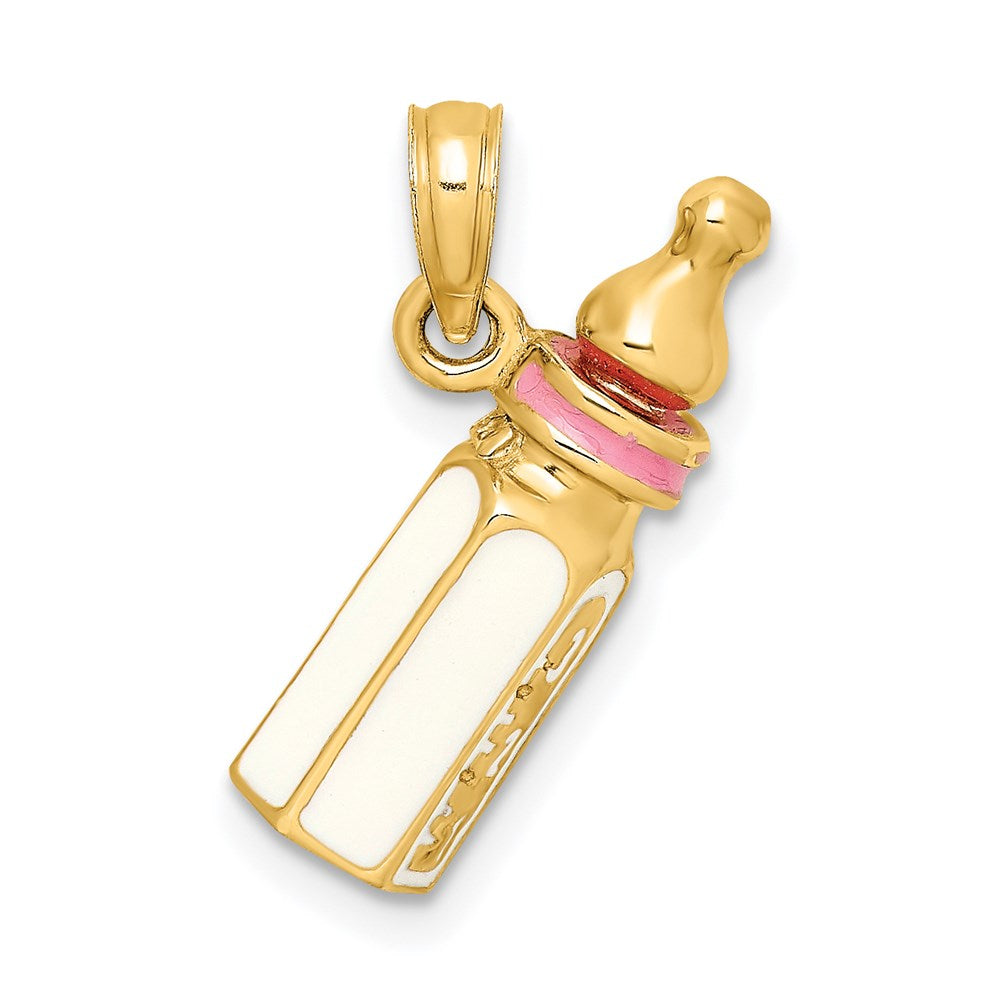 Million Charms 14K Yellow Gold Themed 3-D With Enamel Baby Bottle Charm
