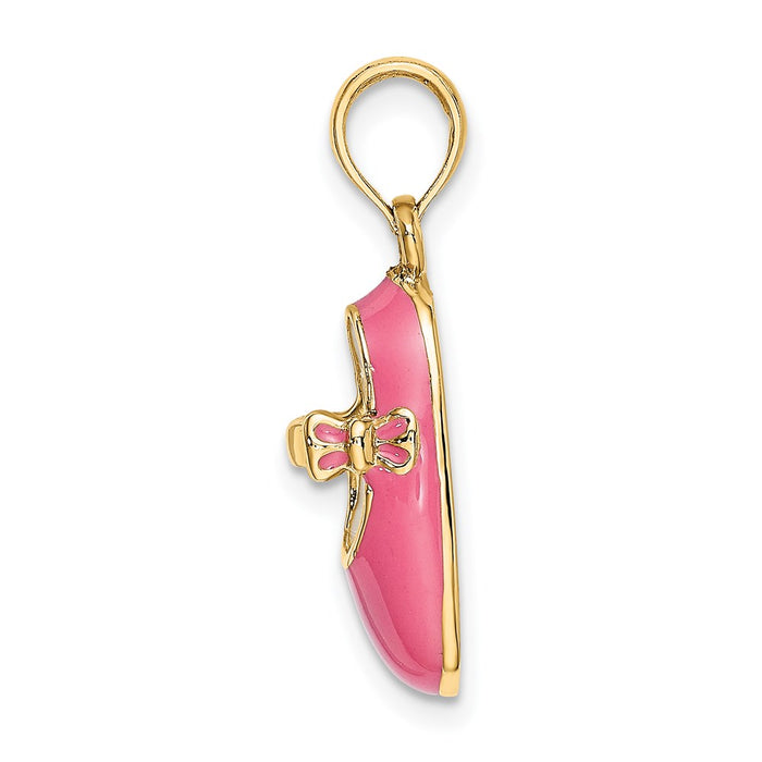 Million Charms 14K Yellow Gold Themed 3-D With Pink Enamel Baby Shoe Charm