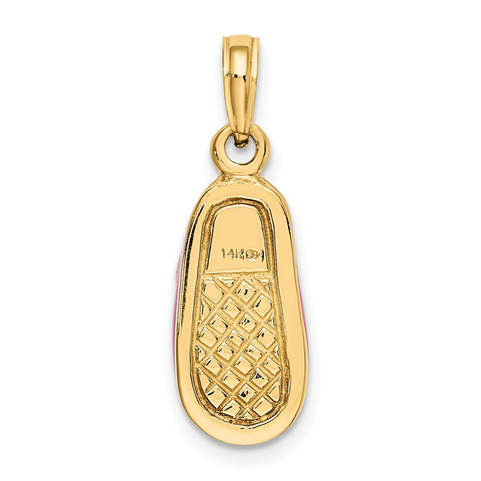 Million Charms 14K Yellow Gold Themed 3-D With Pink Enamel Baby Shoe Charm