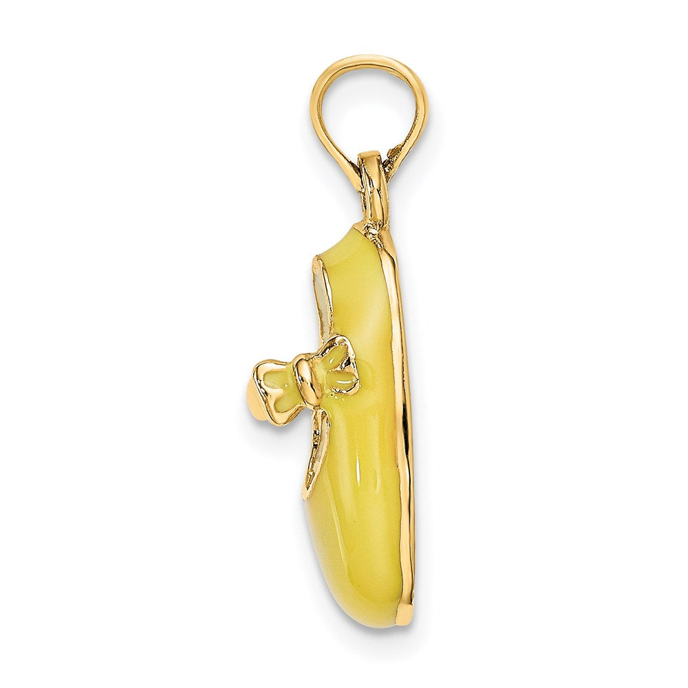 Million Charms 14K Yellow Gold Themed 3-D With Yellow Enamel Baby Shoe Charm