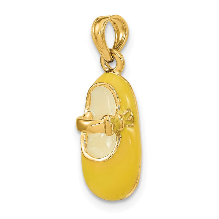 Million Charms 14K Yellow Gold Themed 3-D With Yellow Enamel Baby Shoe Charm