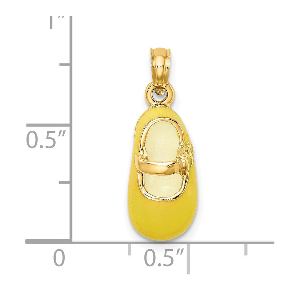 Million Charms 14K Yellow Gold Themed 3-D With Yellow Enamel Baby Shoe Charm
