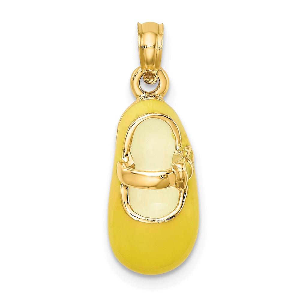 Million Charms 14K Yellow Gold Themed 3-D With Yellow Enamel Baby Shoe Charm