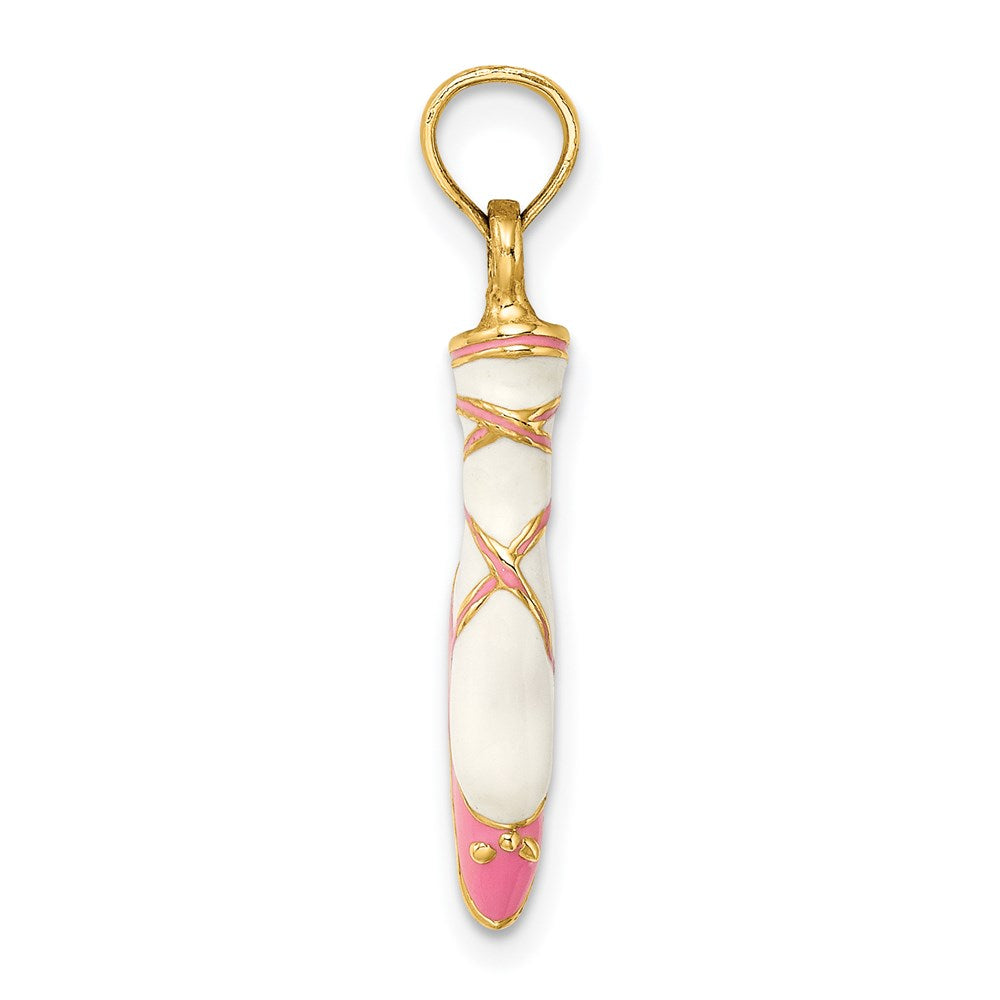 Million Charms 14K Yellow Gold Themed 3-D Enamel Ballet Shoe Charm