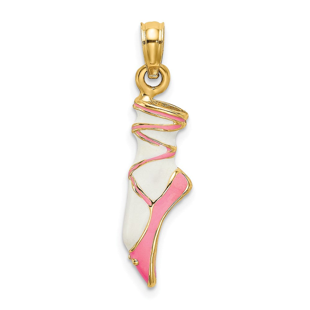 Million Charms 14K Yellow Gold Themed 3-D Enamel Ballet Shoe Charm
