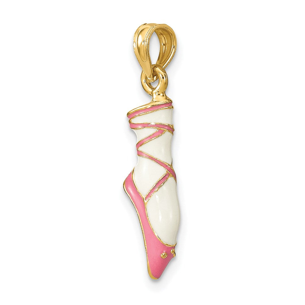 Million Charms 14K Yellow Gold Themed 3-D Enamel Ballet Shoe Charm