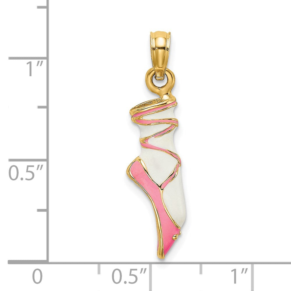 Million Charms 14K Yellow Gold Themed 3-D Enamel Ballet Shoe Charm