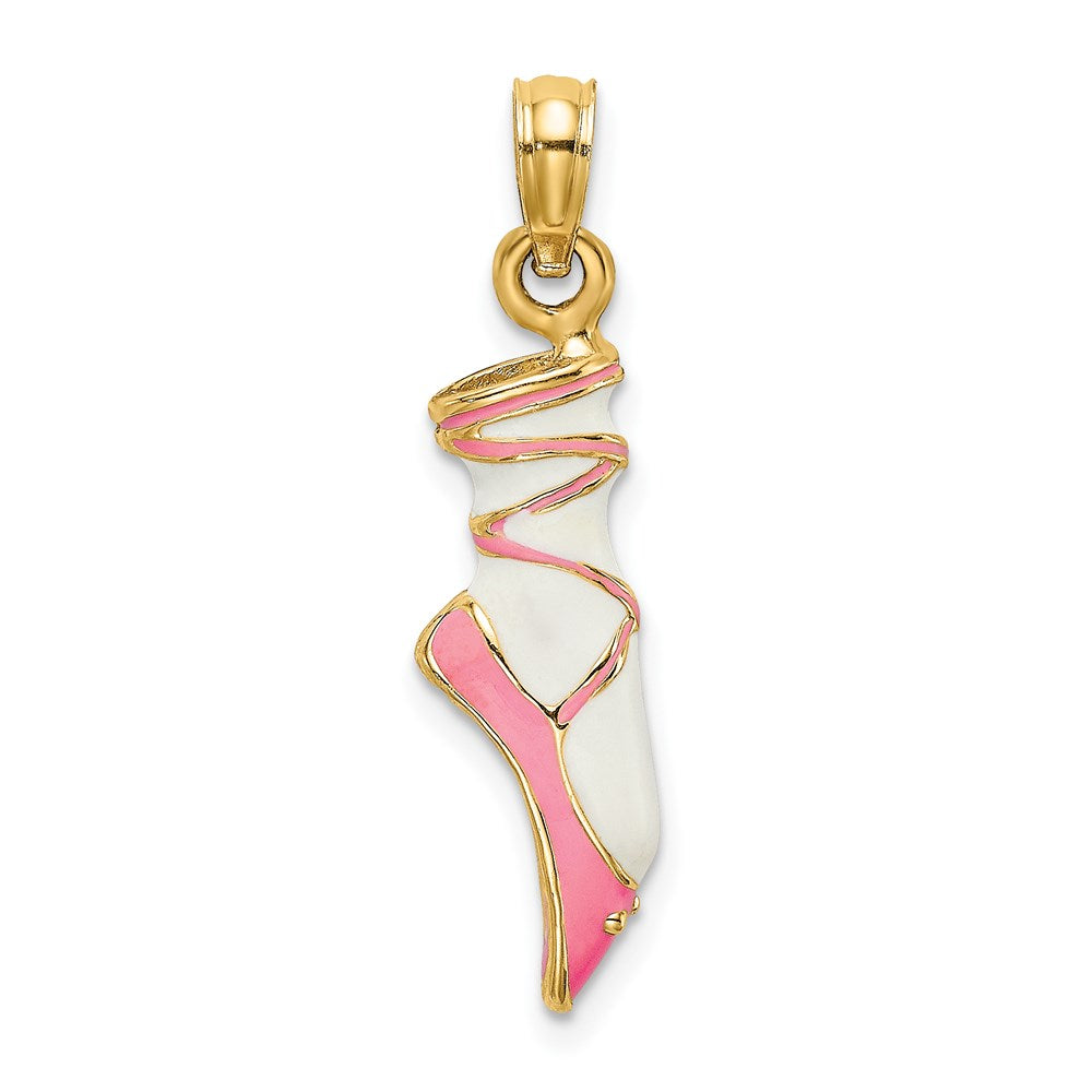 Million Charms 14K Yellow Gold Themed 3-D Enamel Ballet Shoe Charm