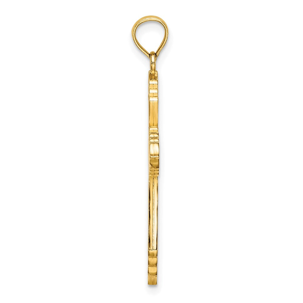 Million Charms 14K Yellow Gold Themed 3-D With Pink & White Enamel Relgious Cross Charm