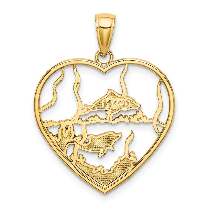 Million Charms 14K Yellow Gold Themed Enamel Dolphins In Heart Charm