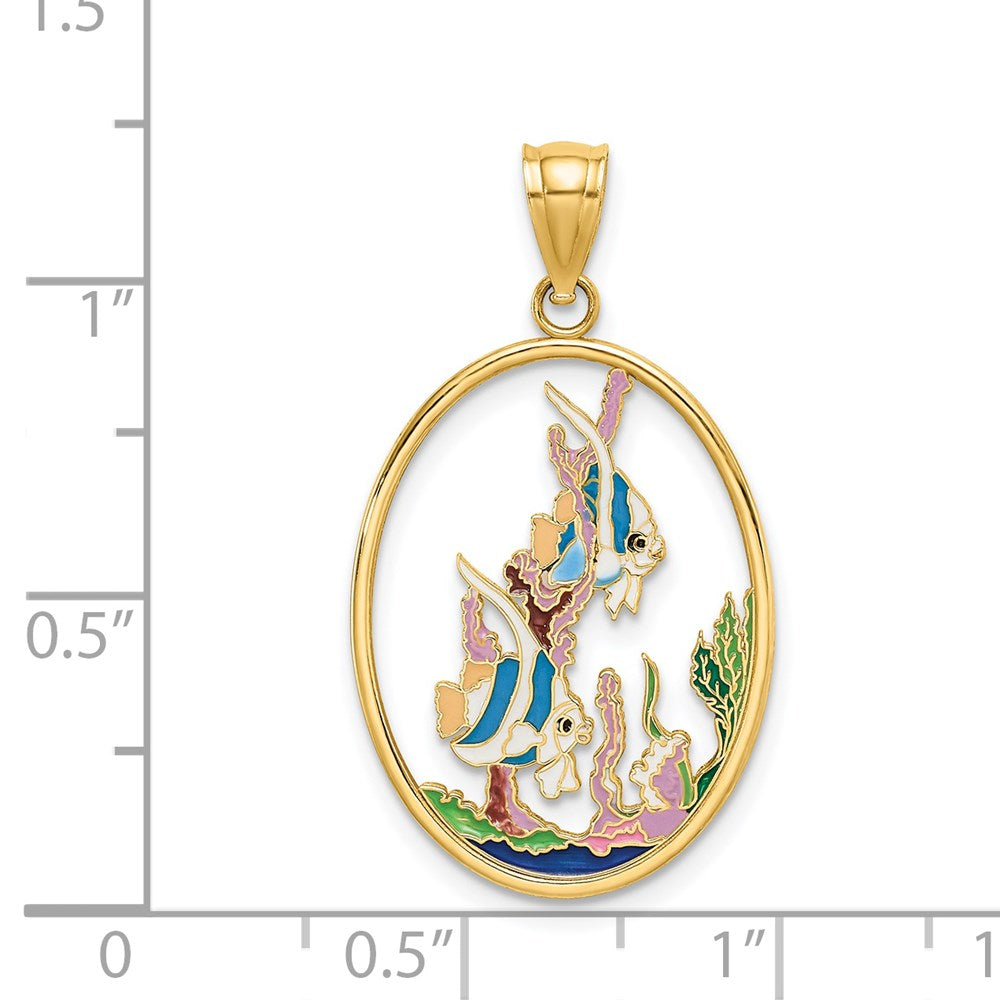 Million Charms 14K Yellow Gold Themed Enamel Angelfish In Underwater Scene Charm