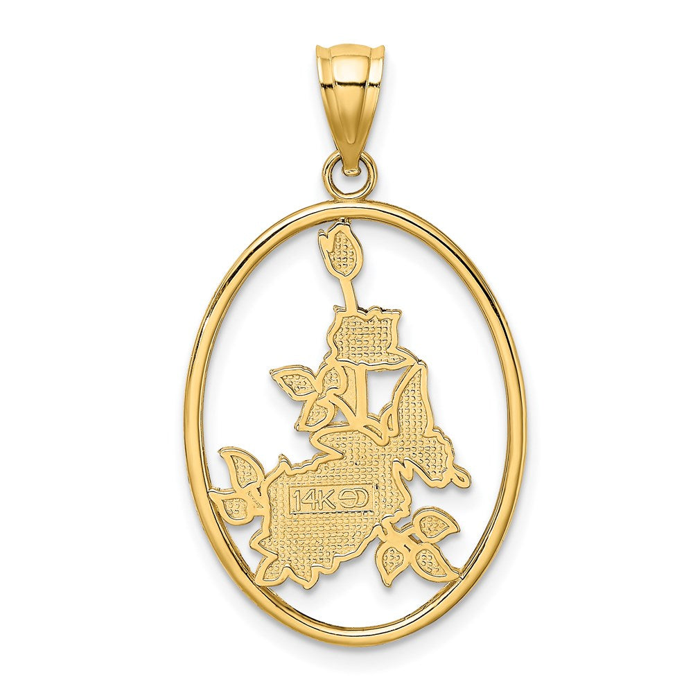 Million Charms 14K Yellow Gold Themed Enamel White Butterfly In Oval With Orange Flowers Charm