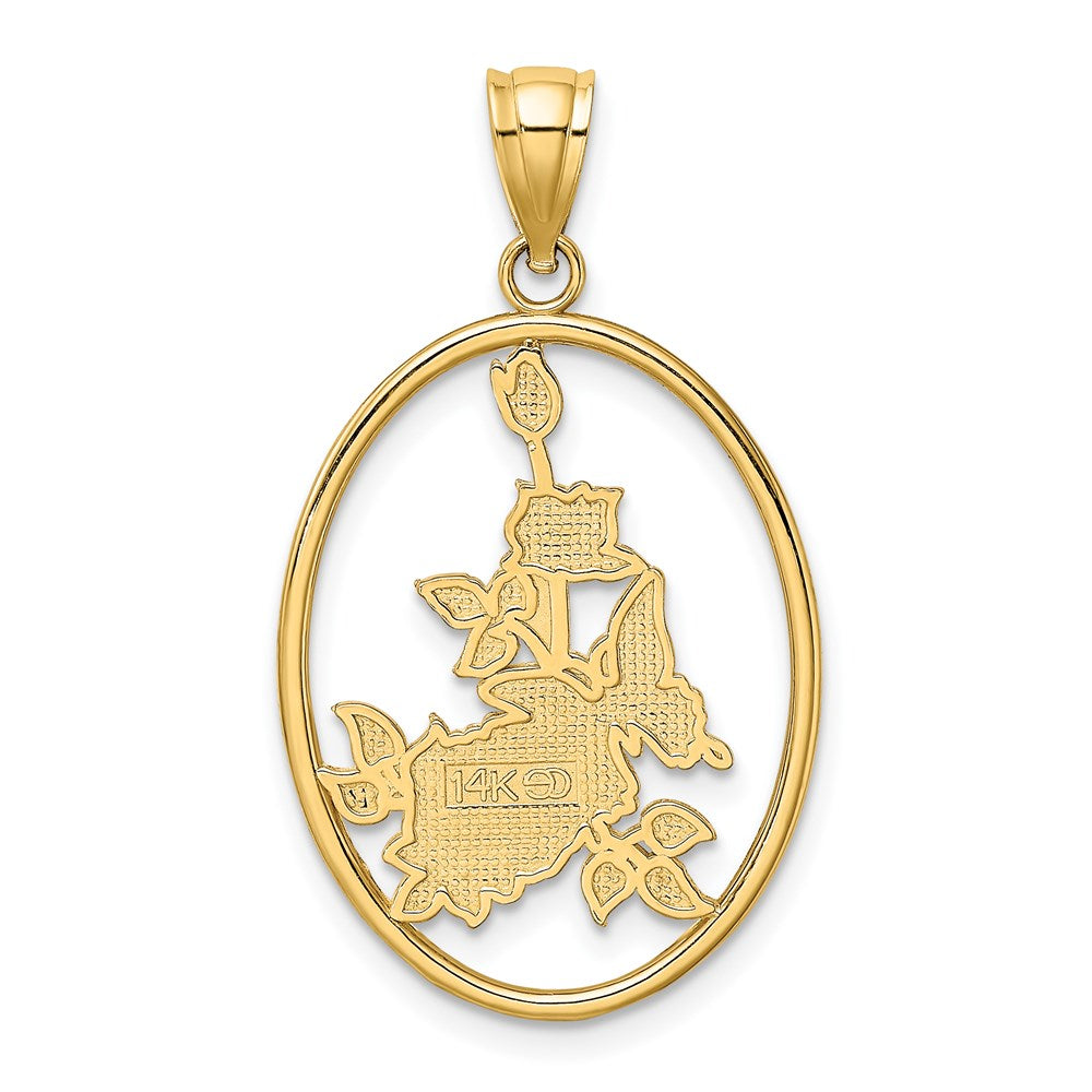 Million Charms 14K Yellow Gold Themed Enamel Yellow Butterfly In Oval Red Flower Charm