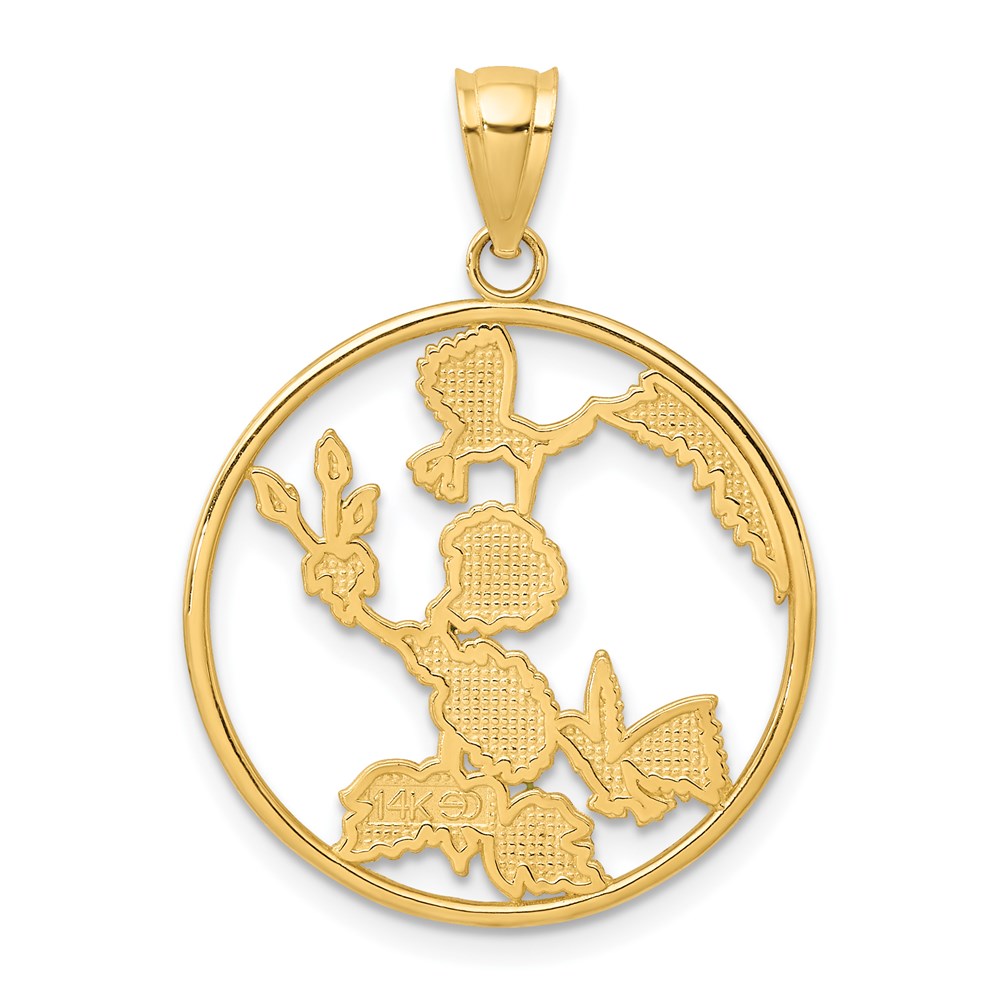 Million Charms 14K Yellow Gold Themed With Enamel Hummingbirds & Flowers In Circle Charm