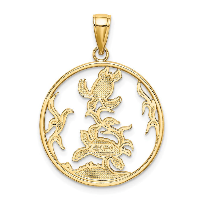Million Charms 14K Yellow Gold Themed Enamel Sea Turtles In Circle Charm