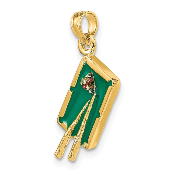 Million Charms 14K Yellow Gold Themed With Green Enamel 3-D Pool Table Charm