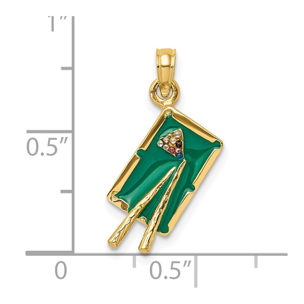 Million Charms 14K Yellow Gold Themed With Green Enamel 3-D Pool Table Charm