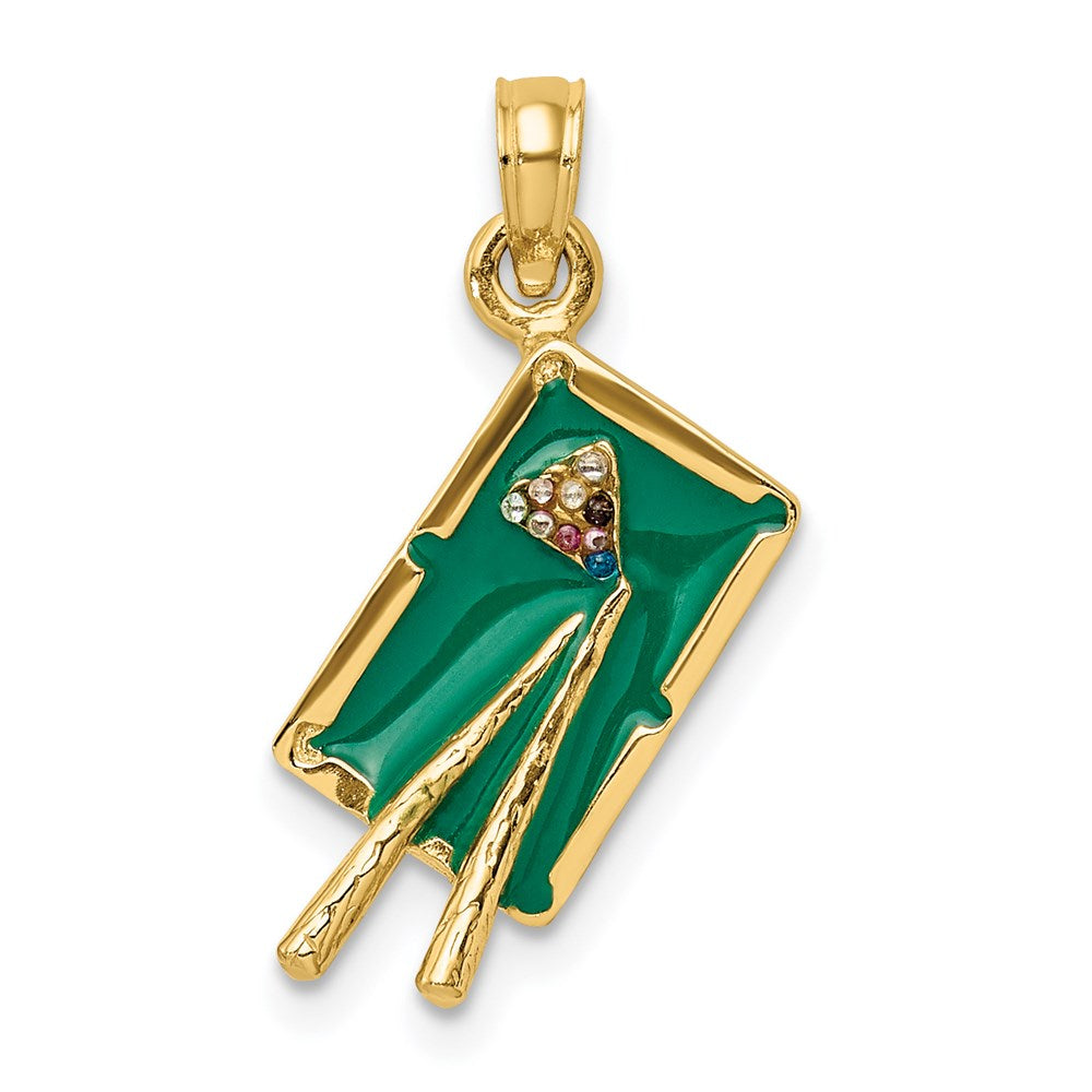Million Charms 14K Yellow Gold Themed With Green Enamel 3-D Pool Table Charm