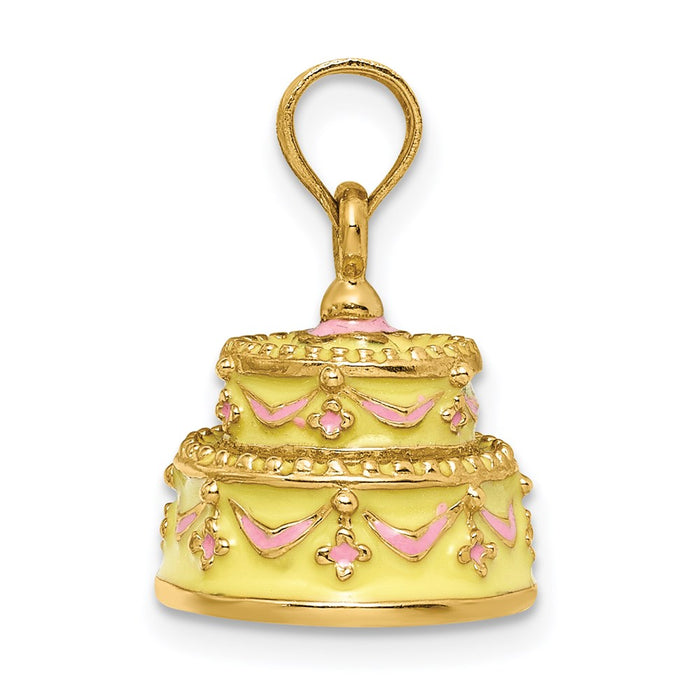 Million Charms 14K Yellow Gold Themed 3-D Happy Anniversary Milestone Cake With Yellow Frosting Charm