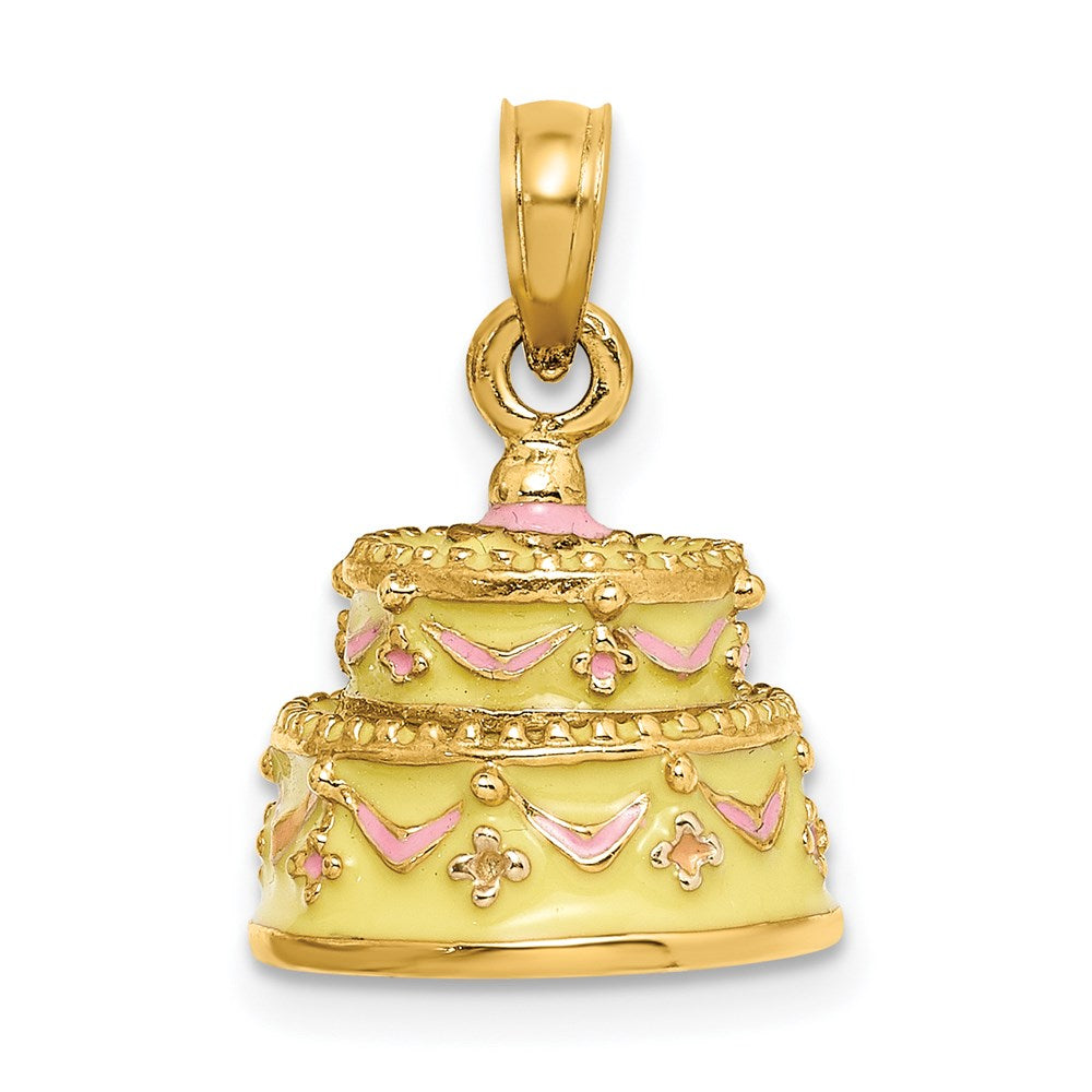 Million Charms 14K Yellow Gold Themed 3-D Happy Anniversary Milestone Cake With Yellow Frosting Charm