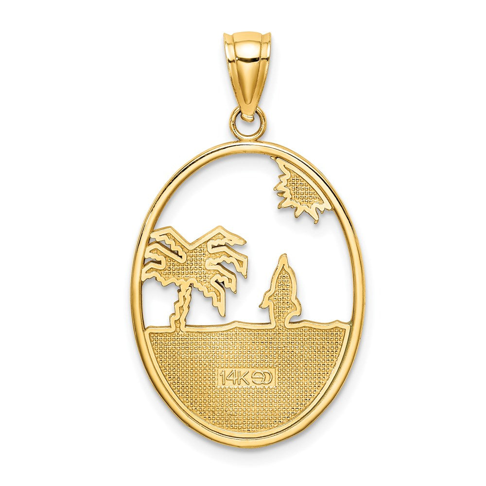 Million Charms 14K Yellow Gold Themed Enamel Dolphin Jumping In Beach Scene Charm