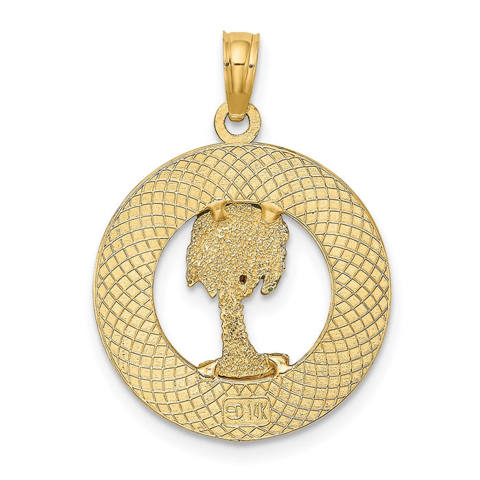 Million Charms 14K Yellow Gold Themed Siesta Key, Fl On Round Frame With Enameled Palm Tree Charm