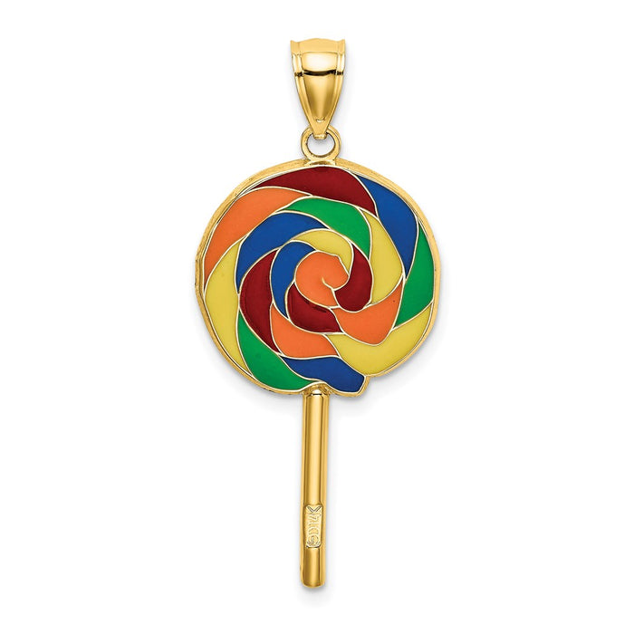 Million Charms 14K Yellow Gold Themed Large 3-D Lollipop With Multi-Color Enamel (1 Of 2)