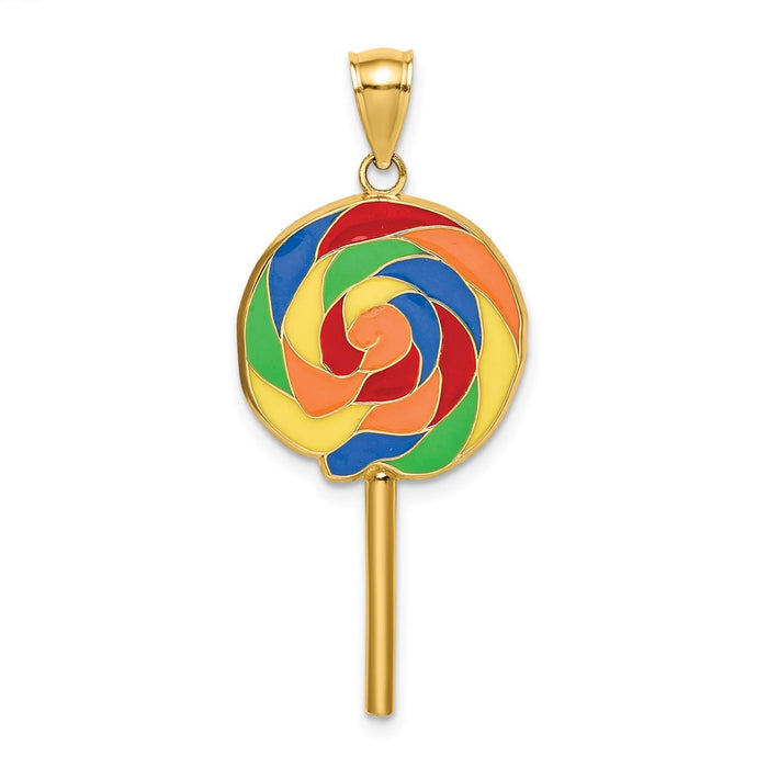 Million Charms 14K Yellow Gold Themed Large 3-D Lollipop With Multi-Color Enamel (1 Of 2)