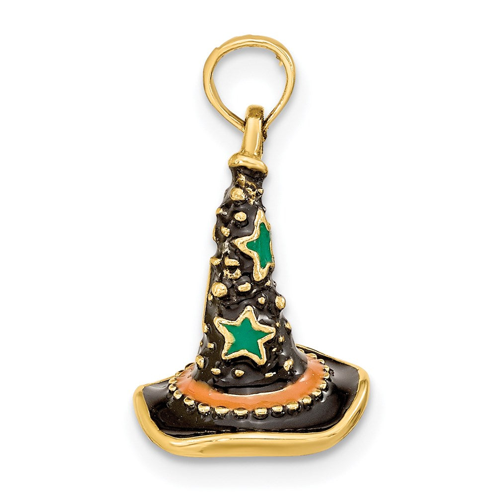 Million Charms 14K Yellow Gold Themed With Enamel 3-D Witch'S Hat (Halloween) Charm