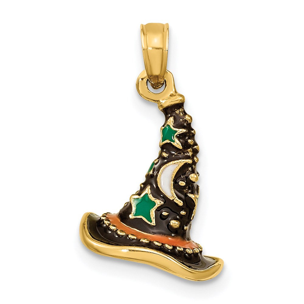 Million Charms 14K Yellow Gold Themed With Enamel 3-D Witch'S Hat (Halloween) Charm